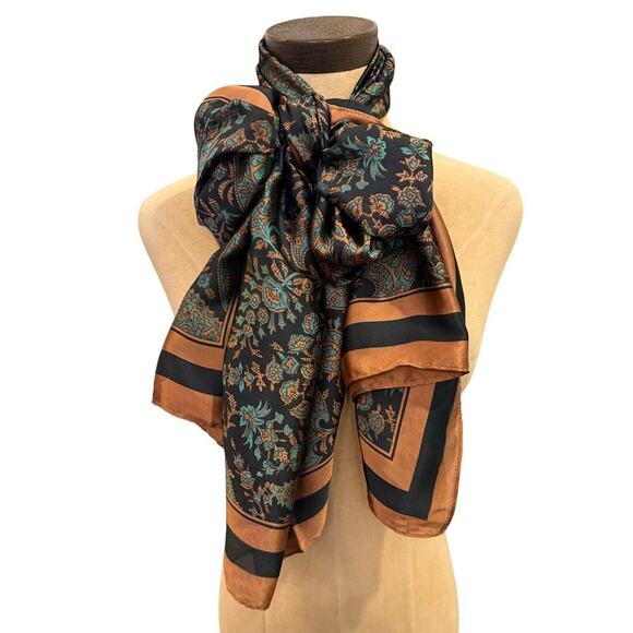 Vintage Accessories - VINTAGE Large Brown/Green Paisley Neck Tie Scarf Wrap Shawl